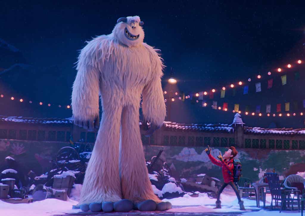 SMALL FOOT summer movie poster with big giant and kid 