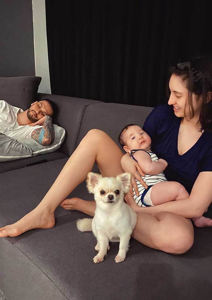 Celebrity couple and their pet dog 