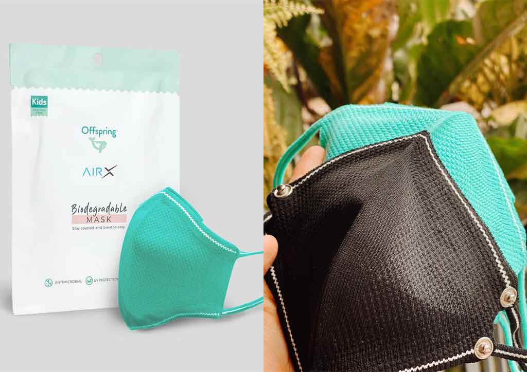 inside of green children's mask with plant background