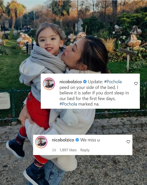 Solenn Heusaff getting updates from her husband, Nico Bolzico