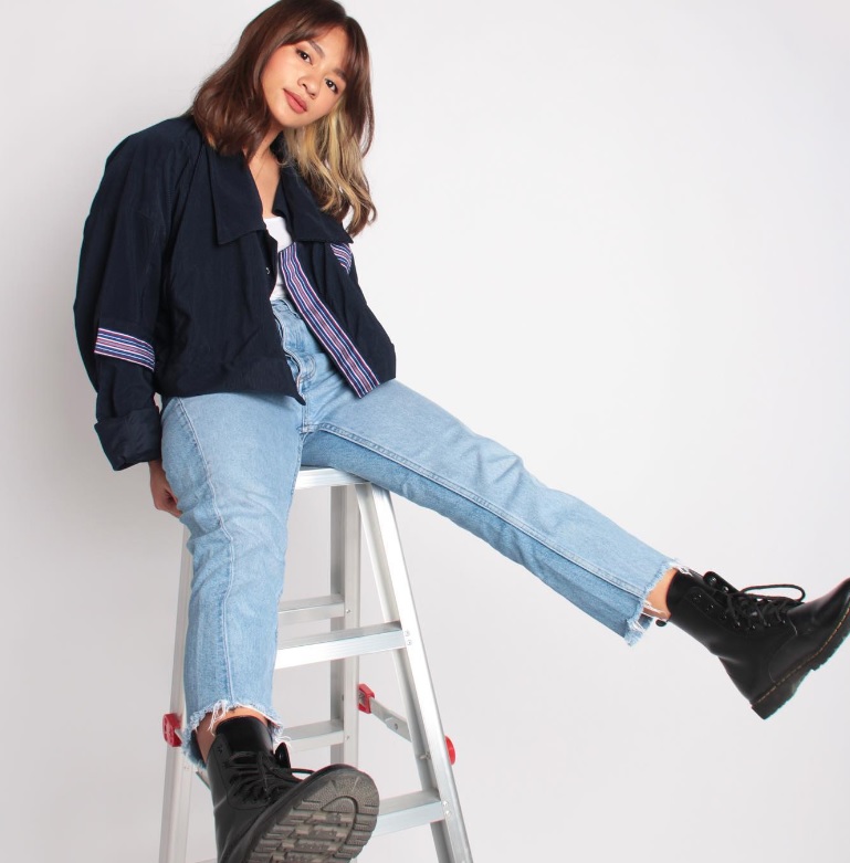 Modern Filipiniana casual wear from Hanap Habi: Chiny Zero Waste Jacket in blue