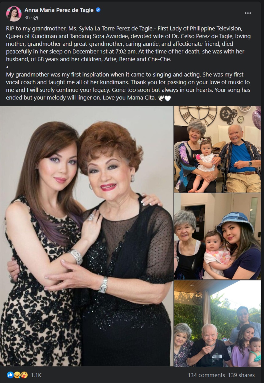 Anna Marie Pérez de Tagle's confirmation of Sylvia La Torre's death