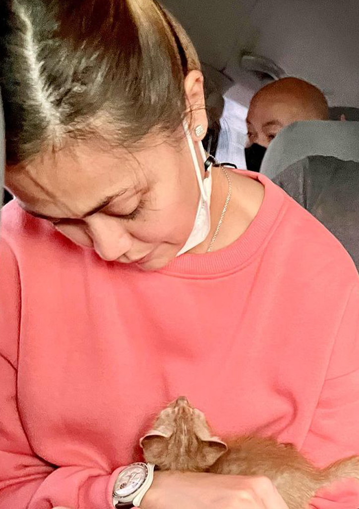 Jodi Sta Maria carries her new kitten Naia