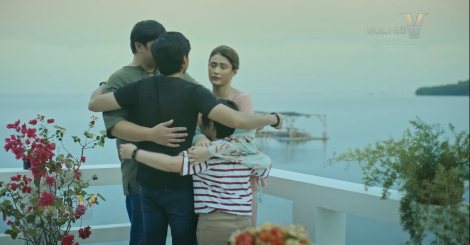 Carla Abellana as Mary Ann Armstrong hugging her sons Steve, Big Bert, and Little Jon.