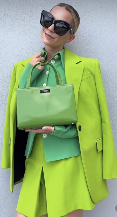 Moms can wear a full emerald green outfit since green is one of the Lucky Colors of the Year 2024