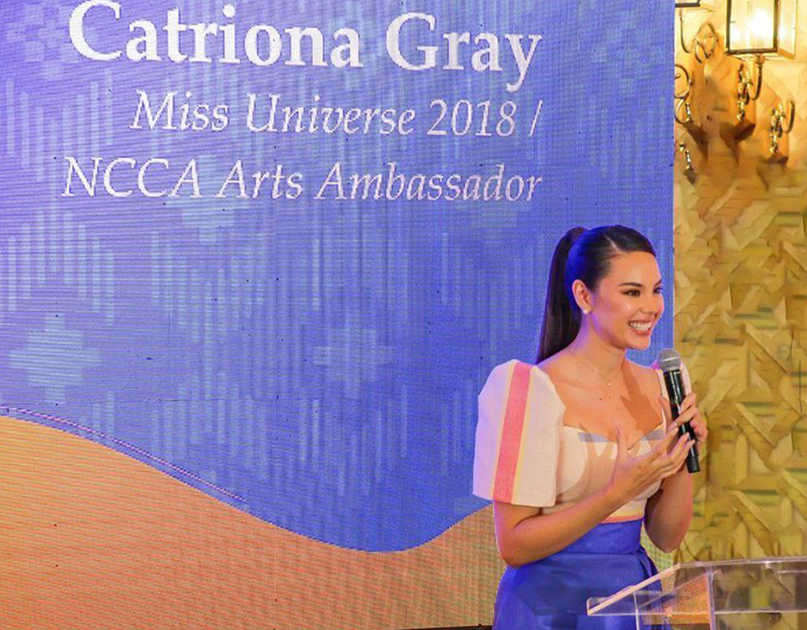 Catriona Gray speaking at the National Arts Month 2024 launch