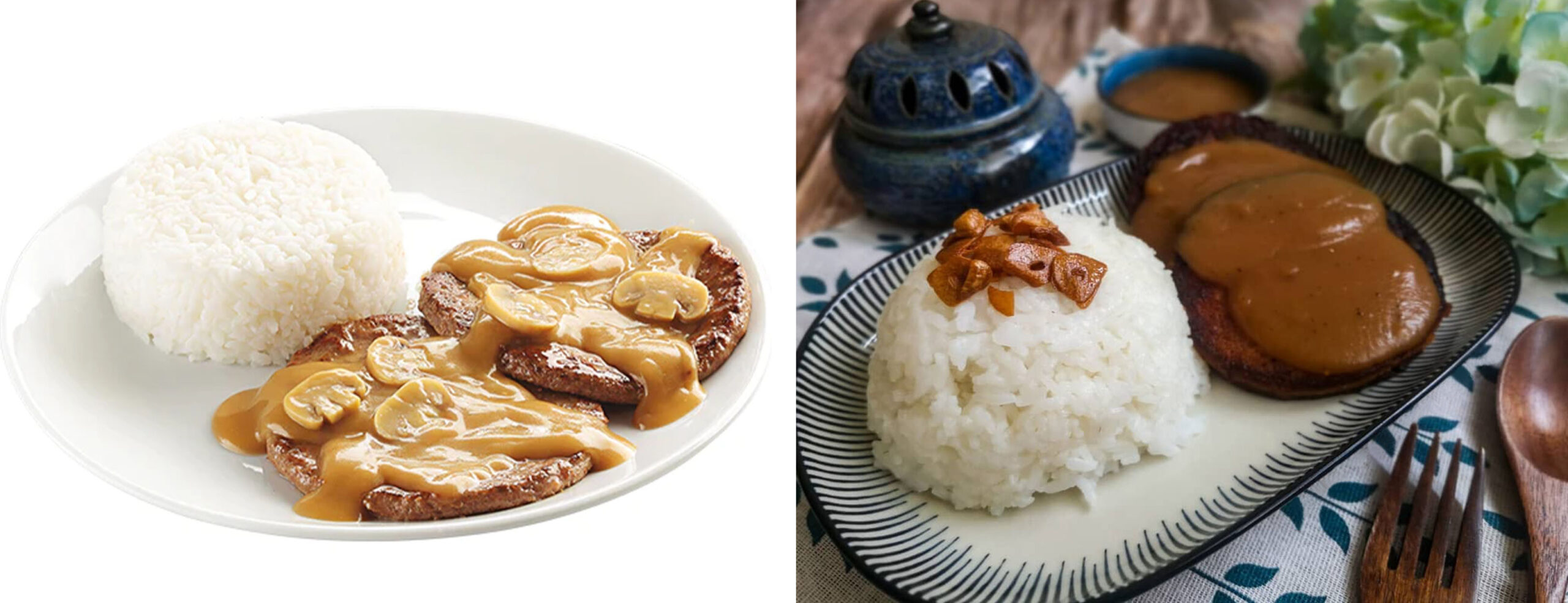 Chicken Nuggets with BBQ-Sauce from McDonald's (left) and Veega Plant-based Nuggets dupe (right). 