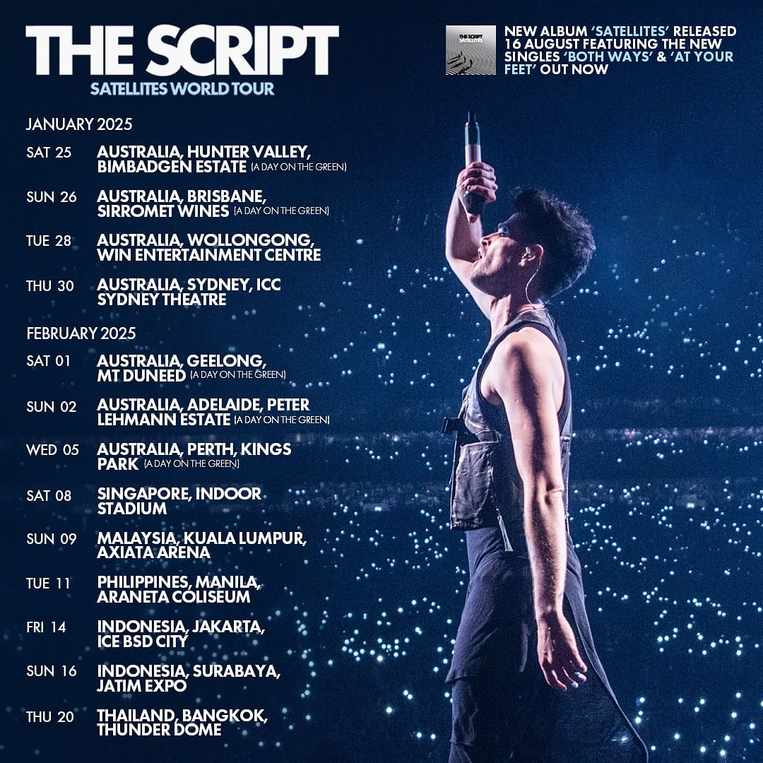 The Script's official schedule for their Satellites Tour and they're arriving at Manila in February 11, 2025