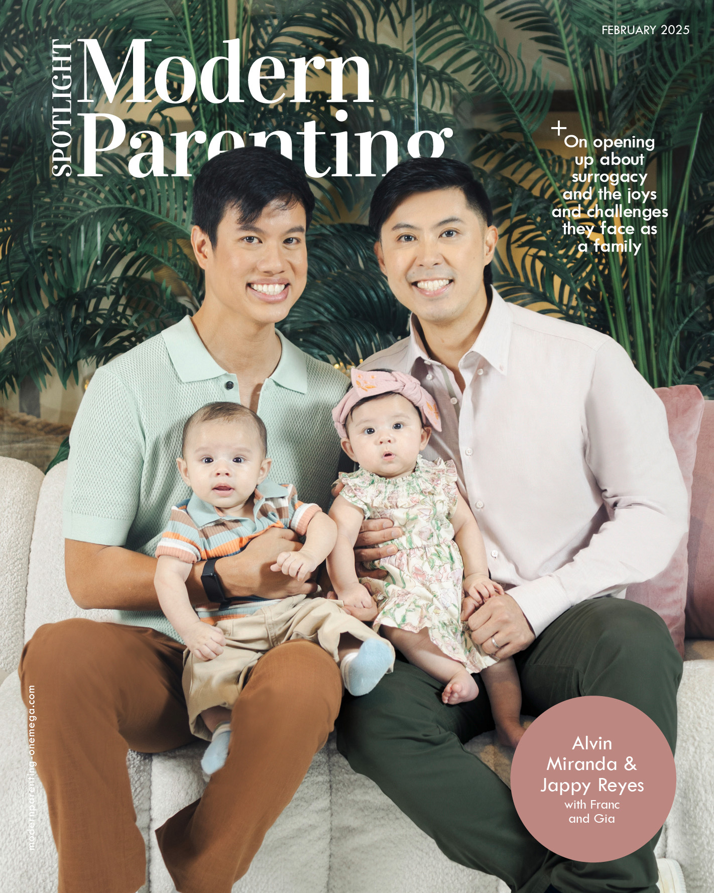 Jappy Reyes and Alvin Miranda with twins Franc and Gia for Modern Parenting February