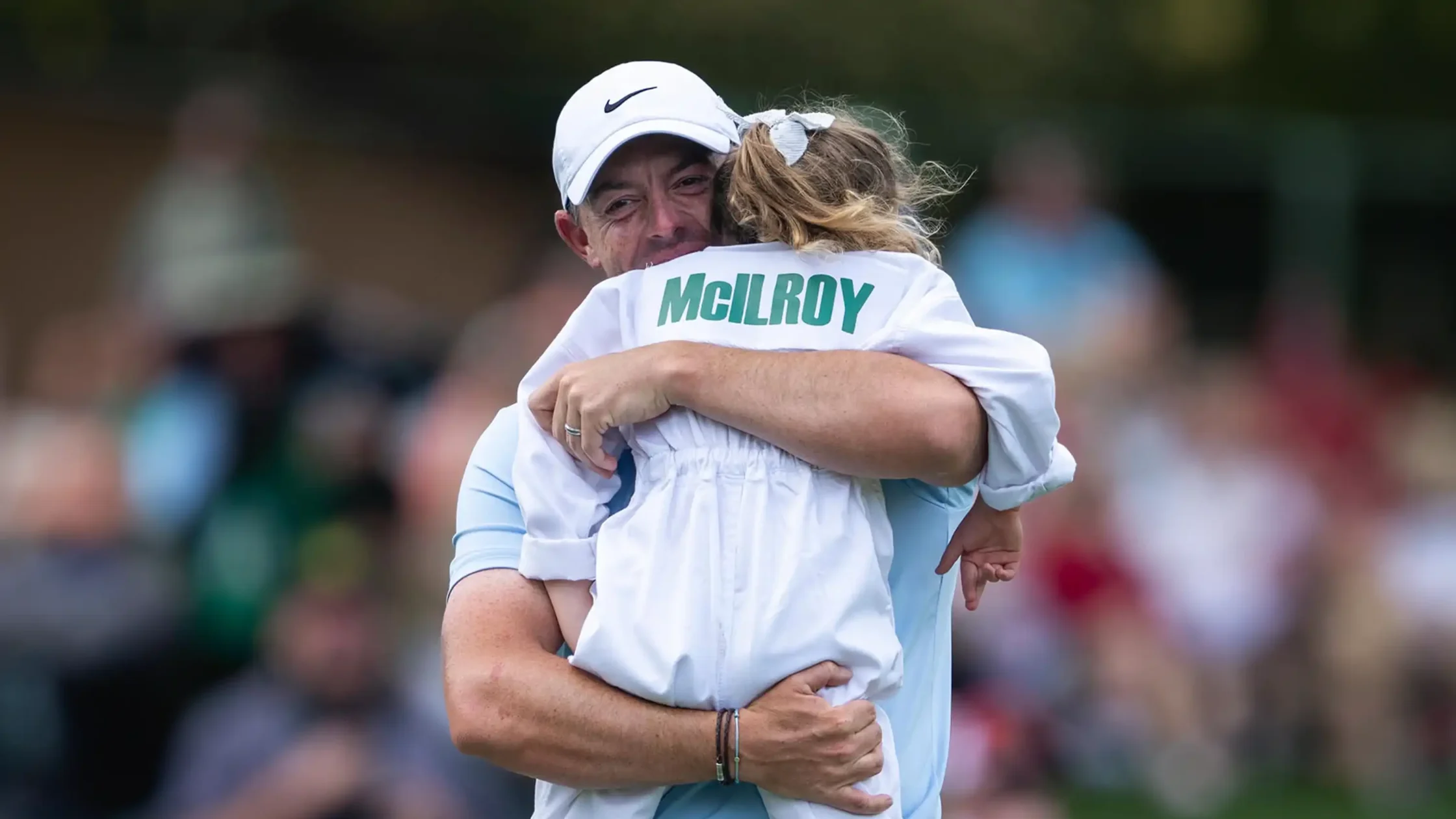 Rory McIlroy celebrates his first green jacket win with his family at the Masters 2025