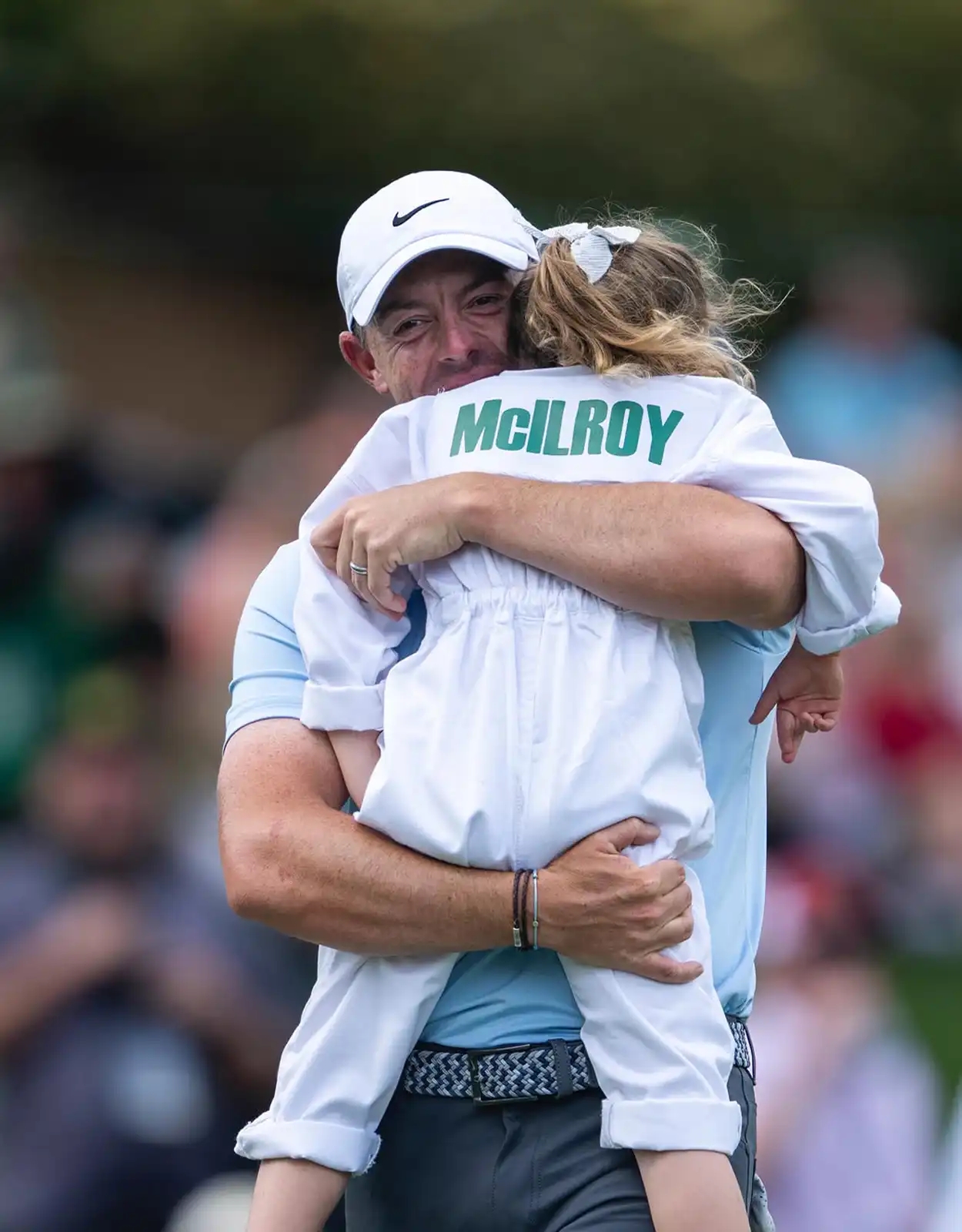 Rory McIlroy celebrates his first green jacket win with his family at the Masters 2025