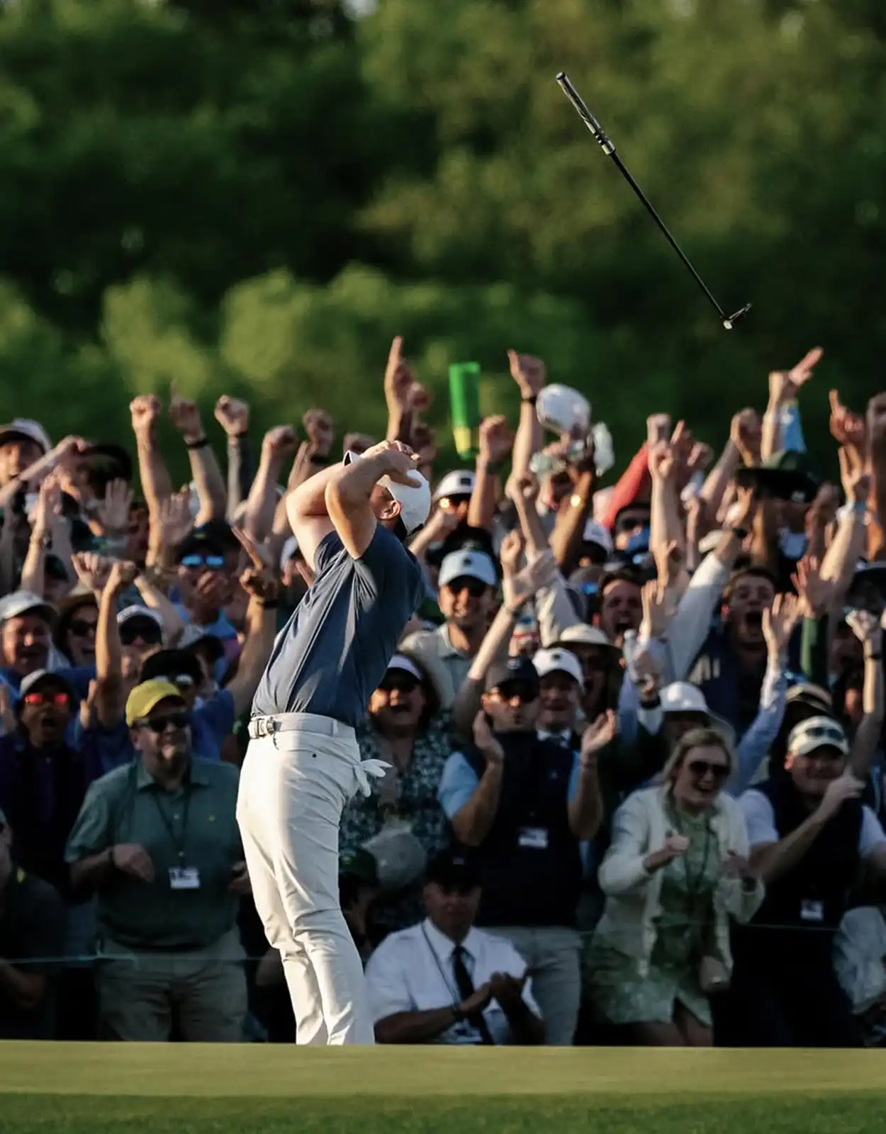 Rory McIlroy celebrates his first green jacket win with his family at the Masters 2025