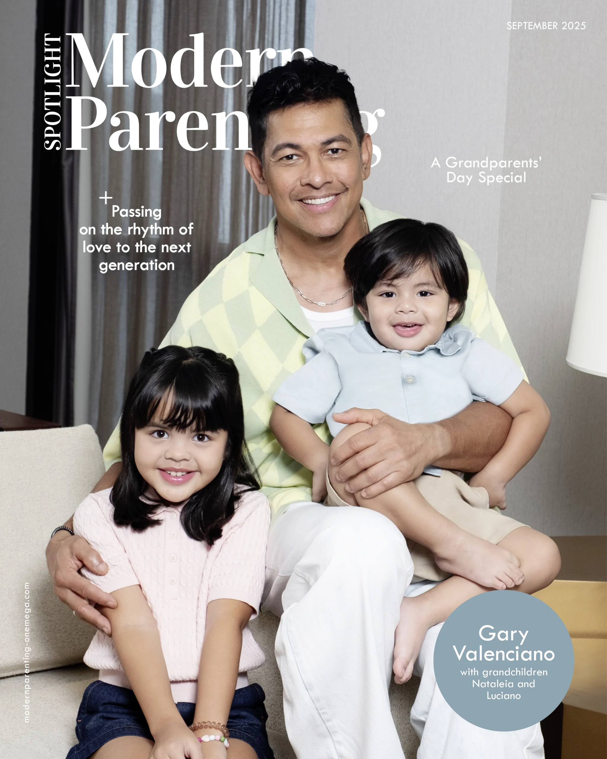 Gary Valenciano with his grandchildren, Leia and Luch for Modern Parenting's September cover
